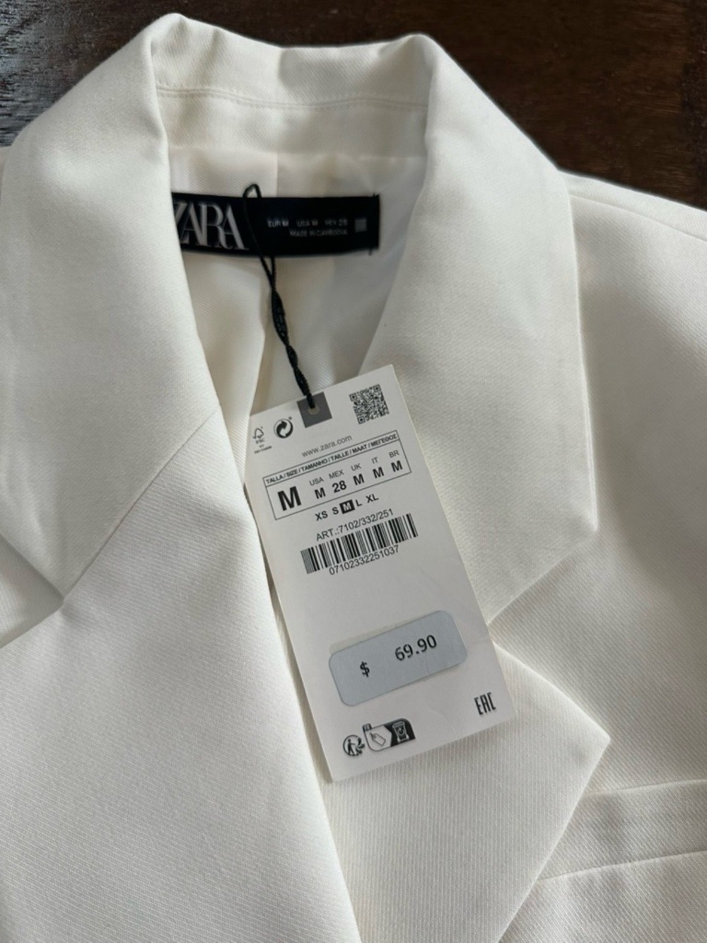 Zara-CROPPED DOUBLE BREASTED BLAZER - Oyster White size M NWT - Picture 8 of 10